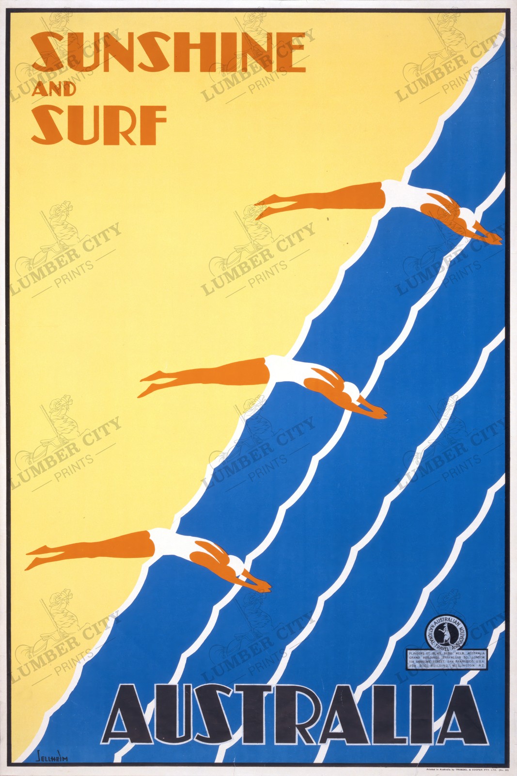 Australia Sunshine & Surf 1930 Vintage Travel Poster by Gert Sellheim Art