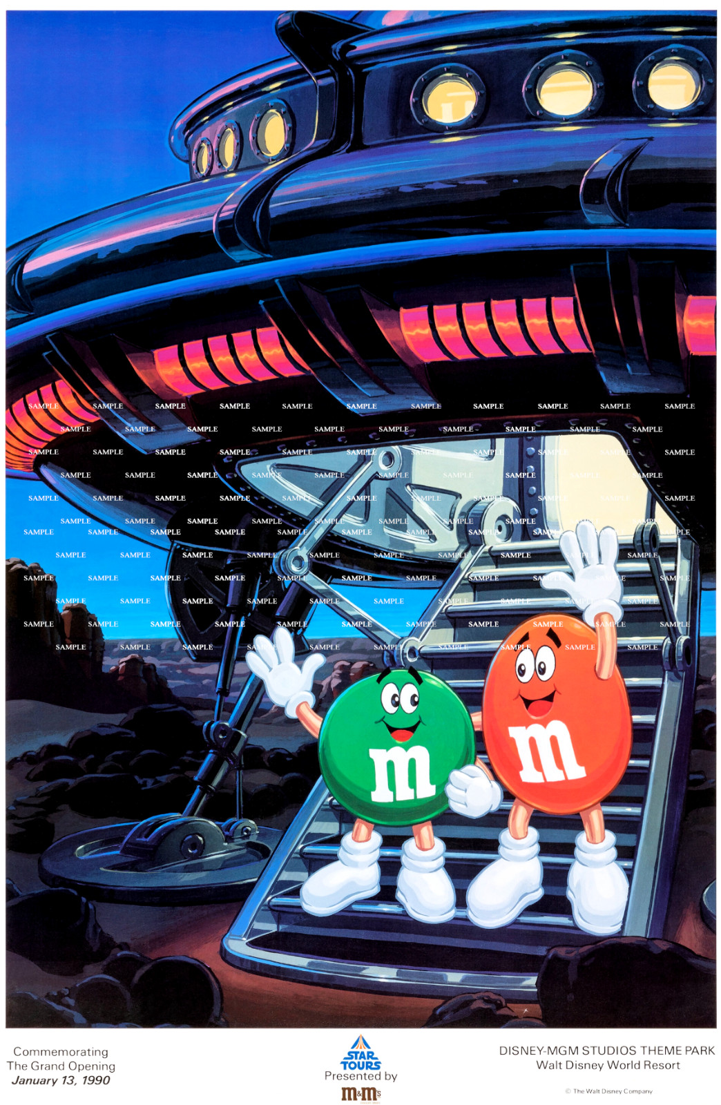 1990 Disney Star Tours M&M Poster 11×17 MGM Studios Grand Opening January 13 WDW