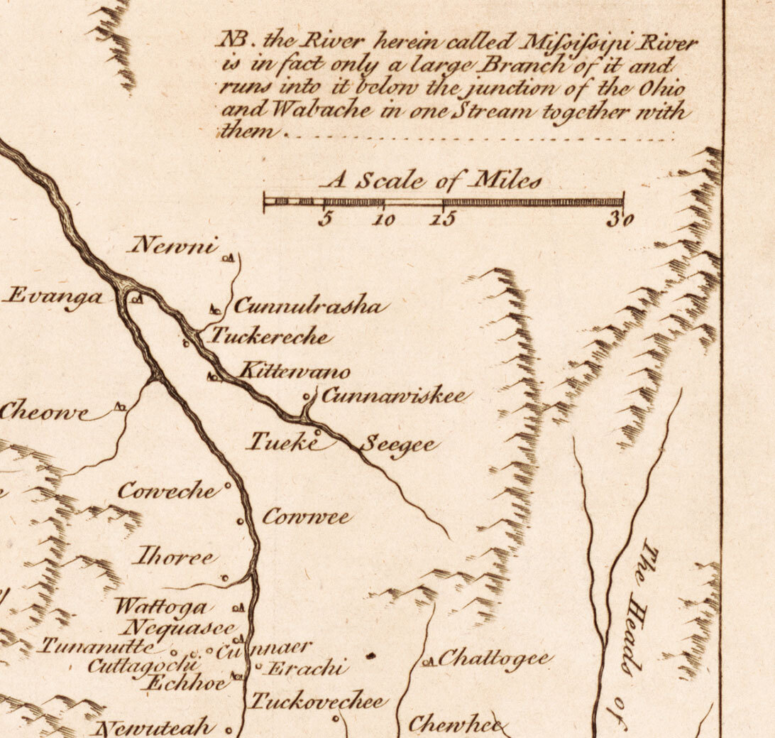 1760 Map of the Cherokee Nation names of towns rivers History Wall Print Decor