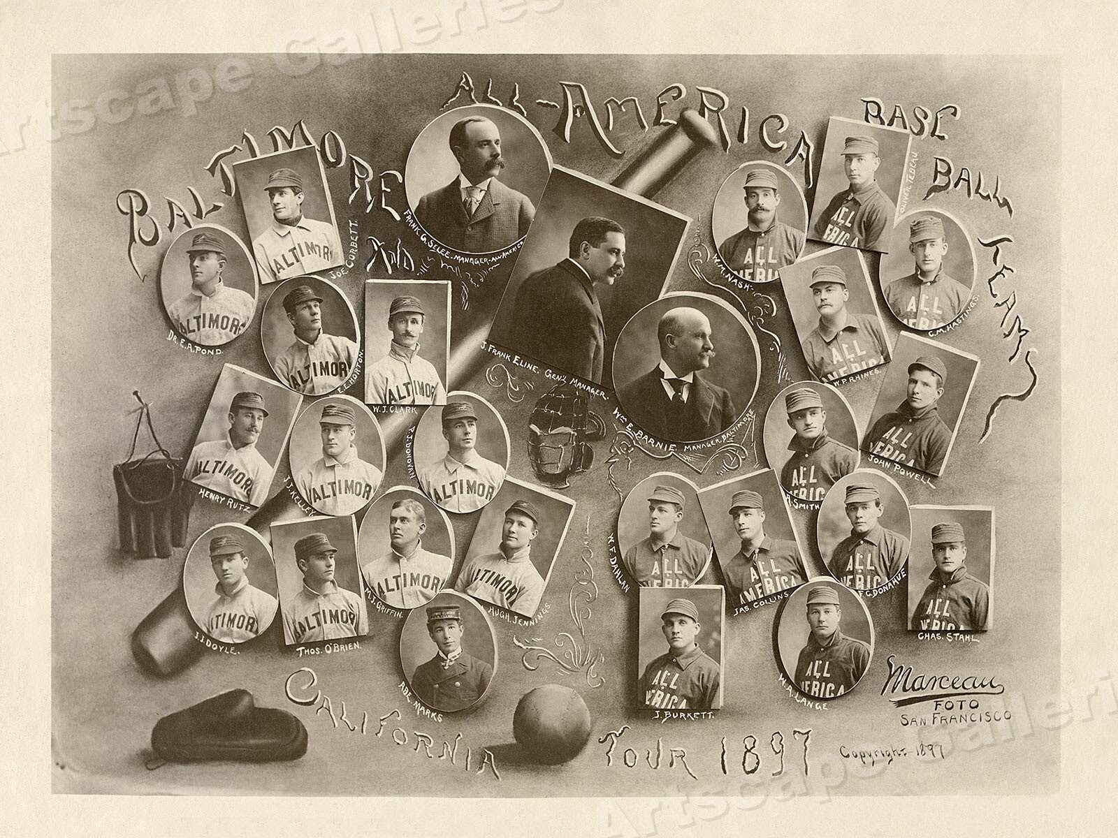 1890s Baseball Tour Advertisement – Vintage Style Sports Poster – 20×28