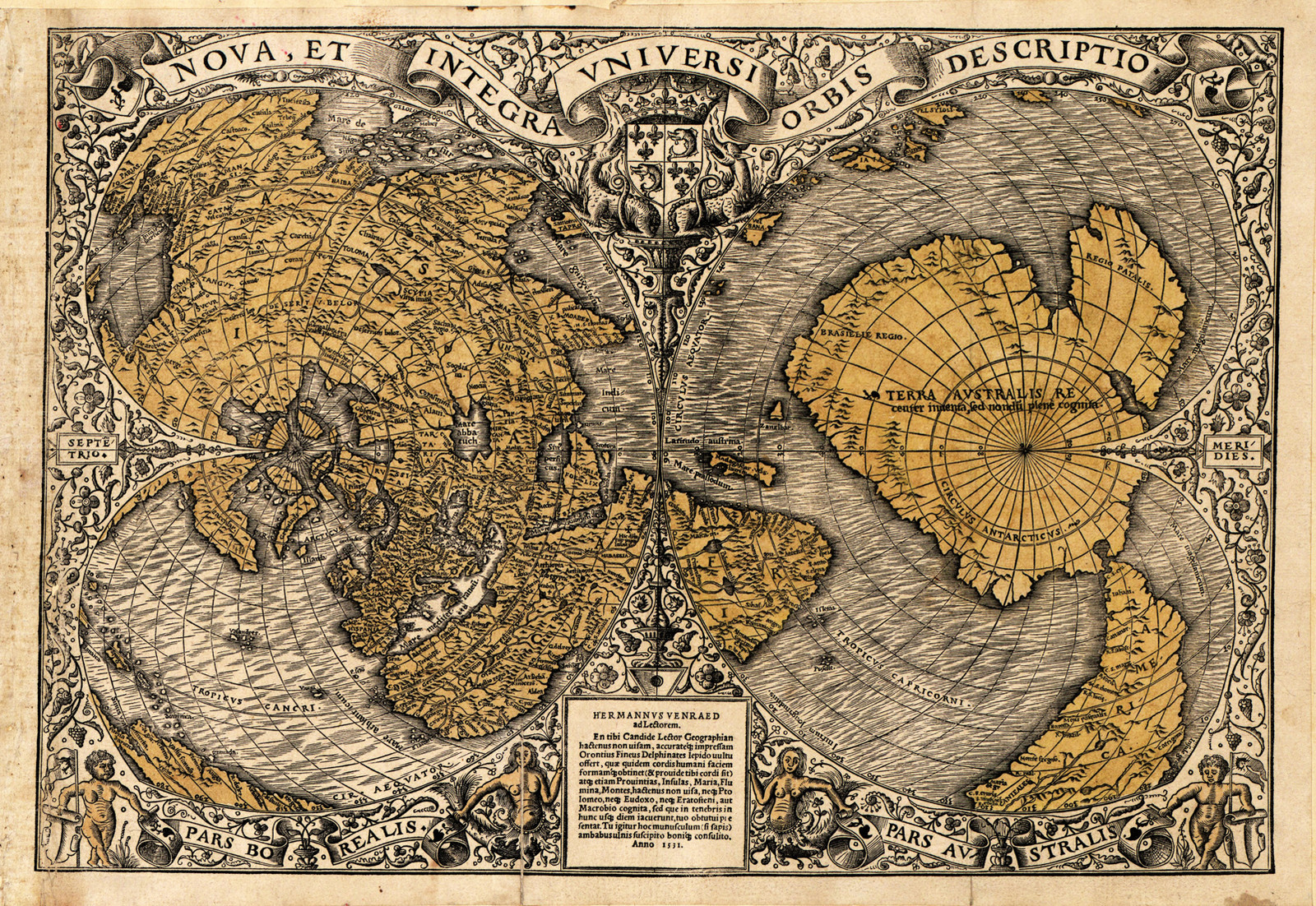 1531 Flat Earth World Map Oronce Fine Wall Poster Print Decor Vintage History