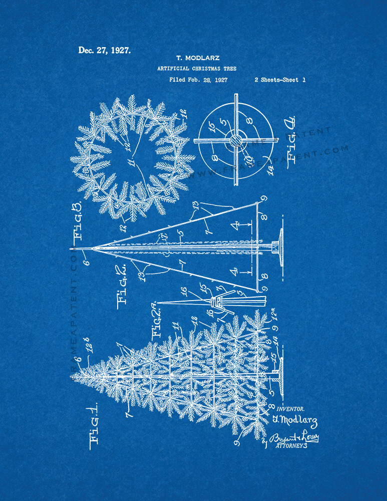 Artificial Christmas Tree Patent Print Blueprint