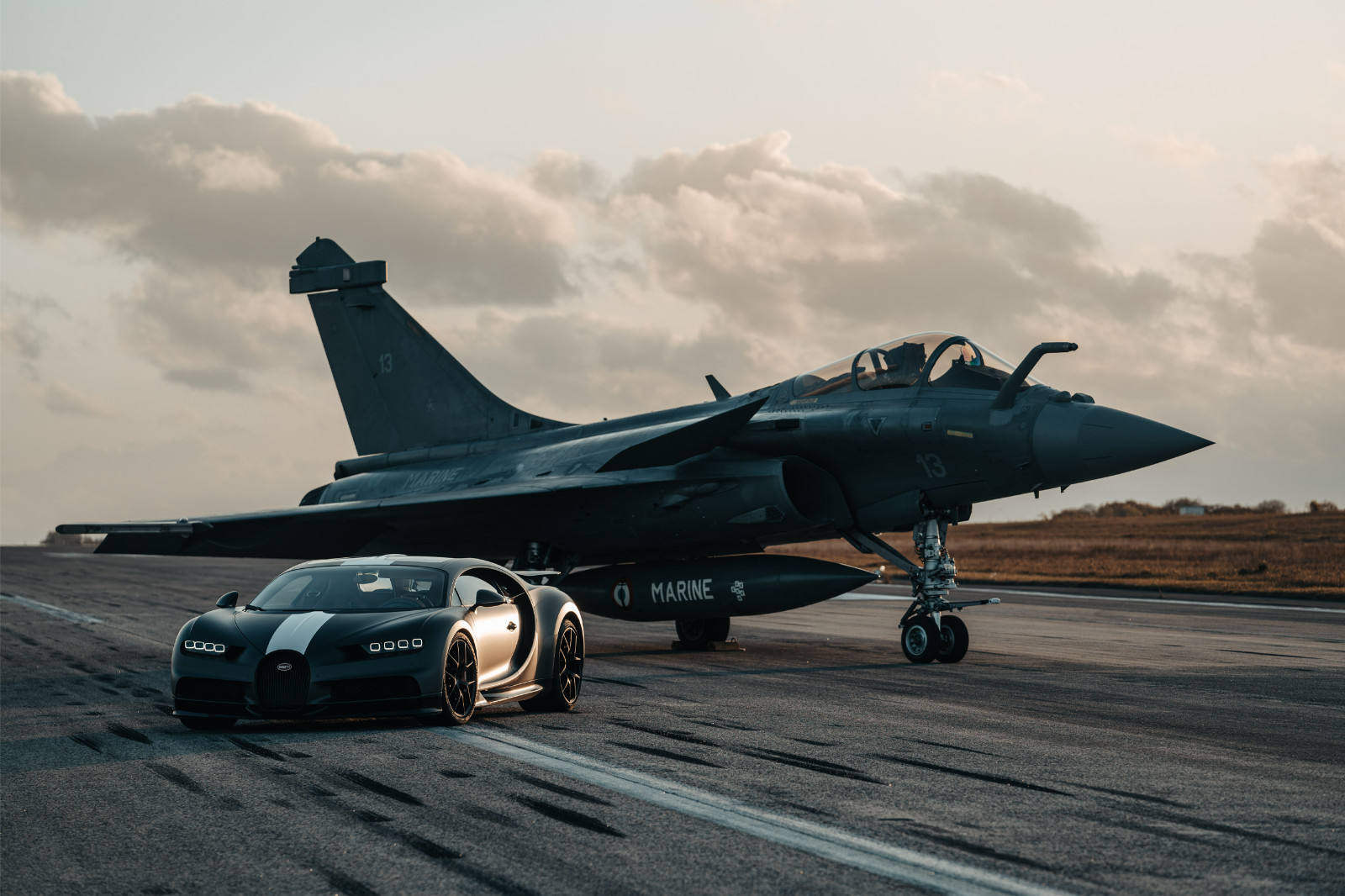 Bugatti 2 Chiron, Fighter Jet, Super car vs Plane 2 16×24, 24×36 Poster