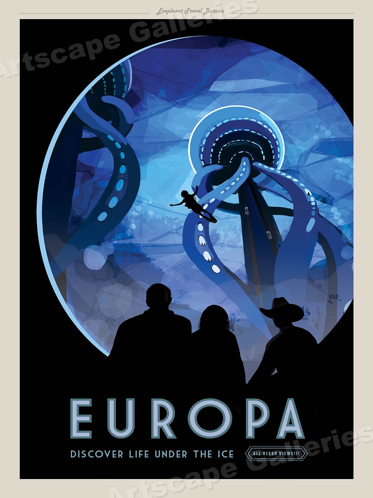 “Visit Jupiter’s Moon Europa” Space Exploration Retro Travel Poster – 20×28