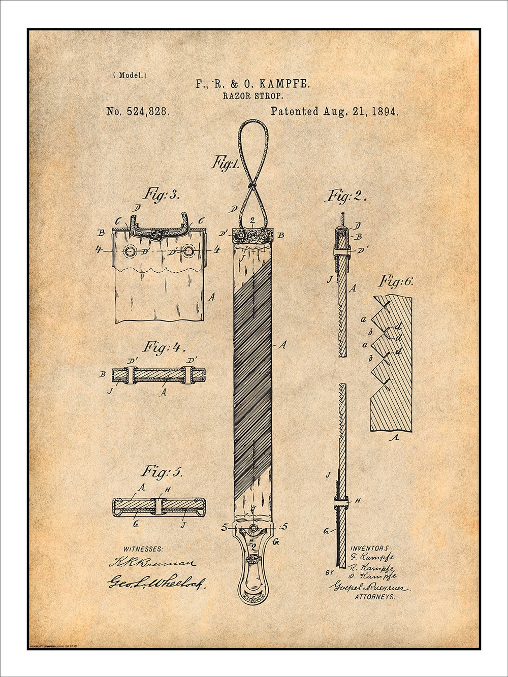 1894 Razor Strop Strap Patent Print Art Drawing Poster