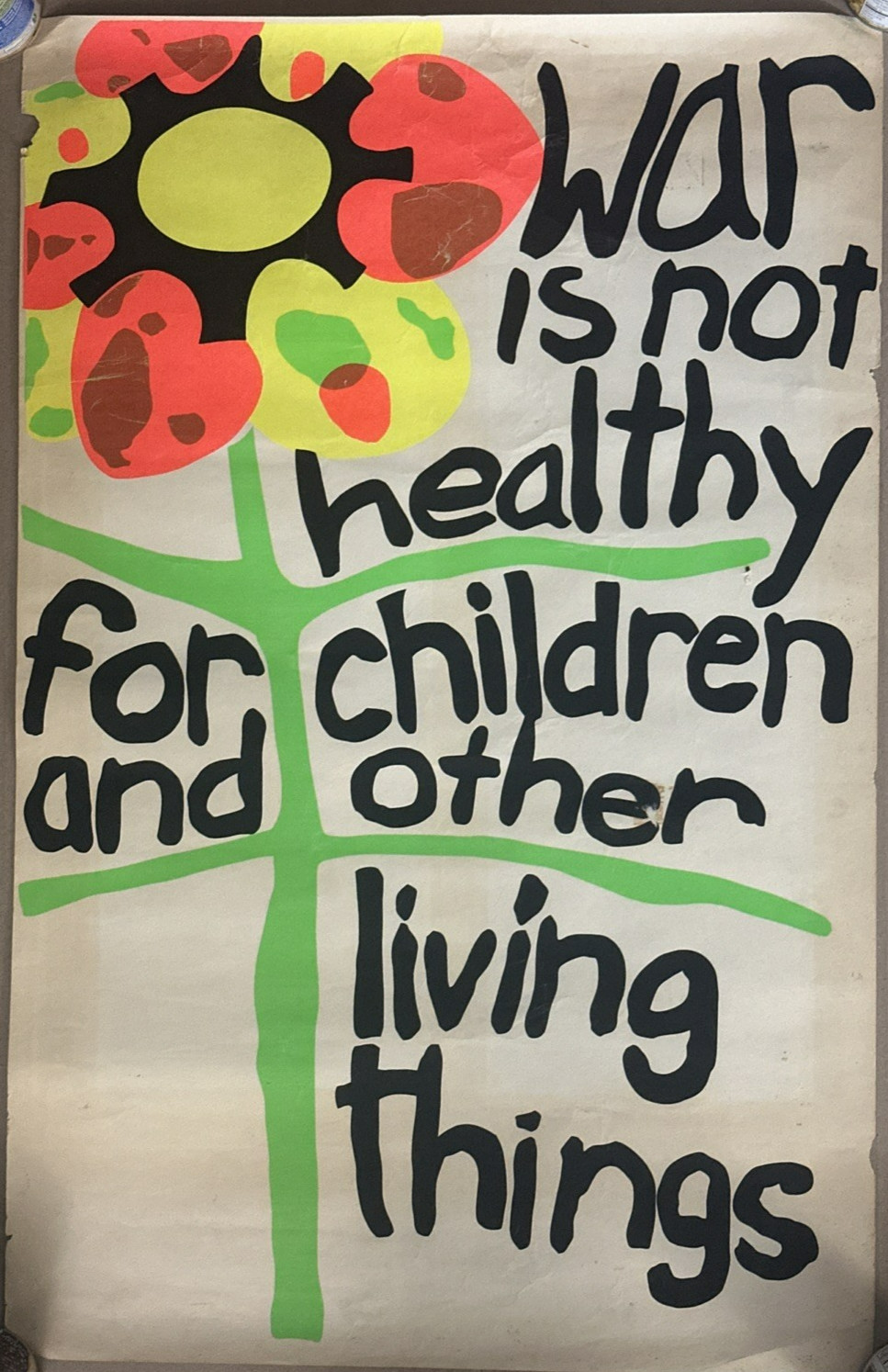 War Is Not Healthy Vintage Blacklight Poster 1960s Flower Peace Anti war