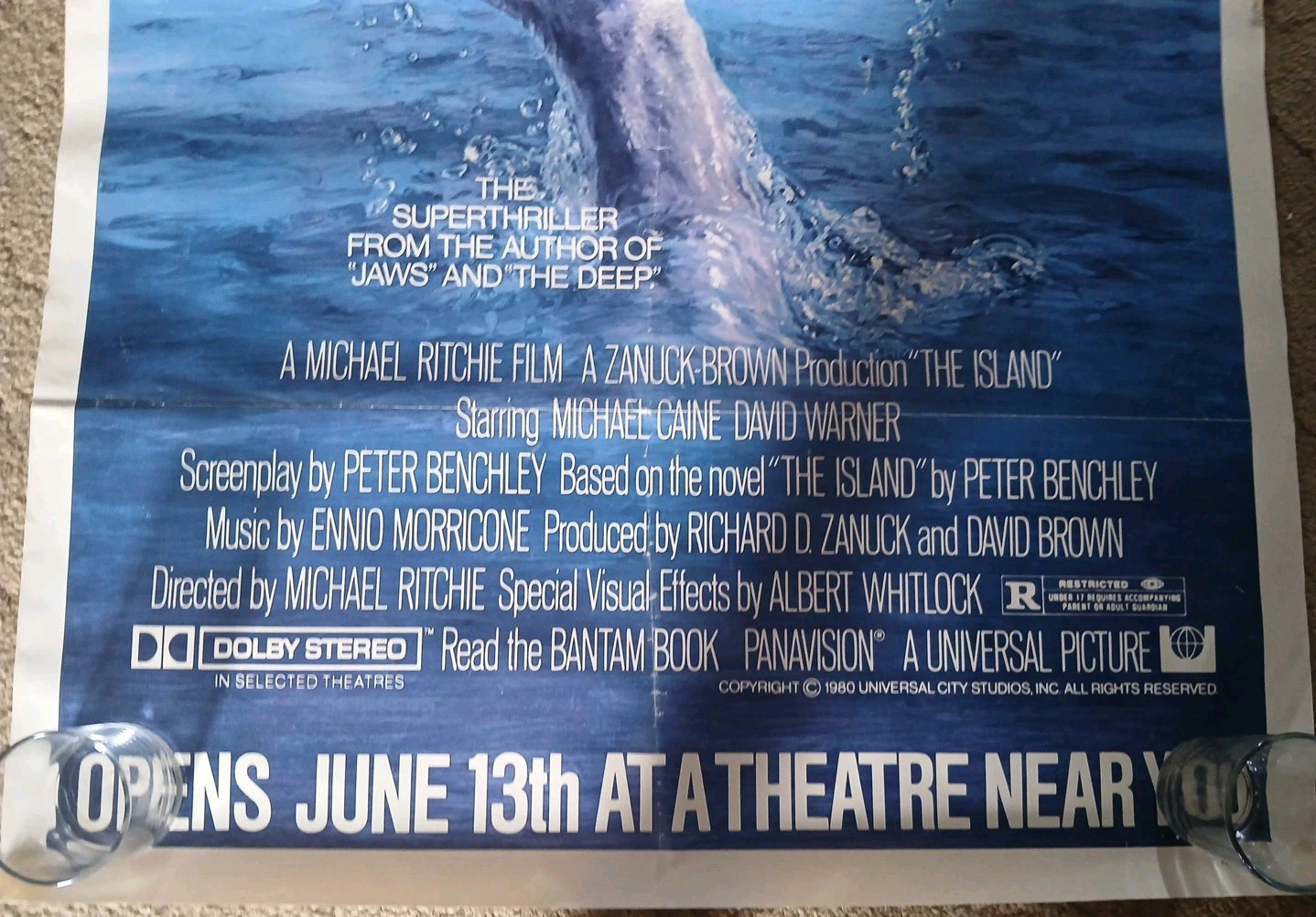 *🗡* THE ISLAND Original Folded 27×41″ Poster 1980 Peter Benchley Michael Caine