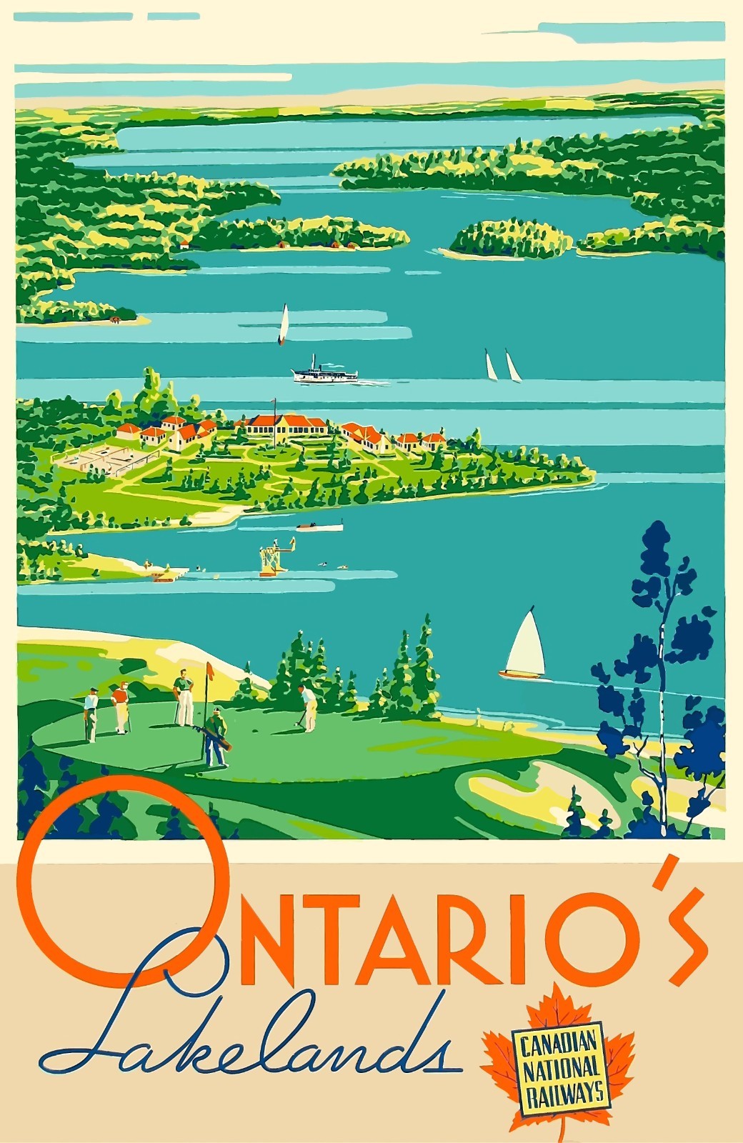 Ontario Lakelands Canada National Railways Vintage Travel Poster Print