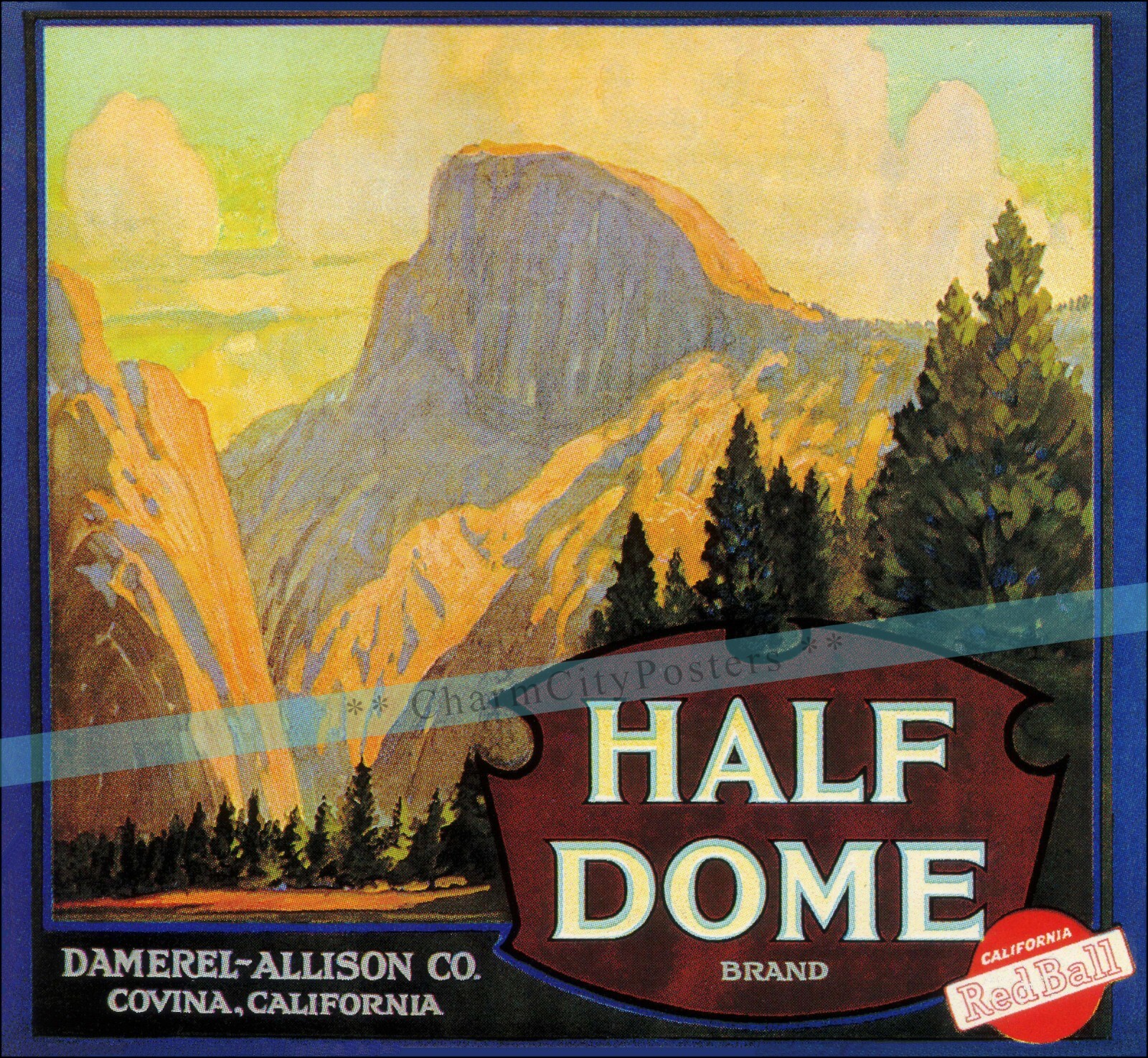 Half Dome Orange Crate Label Californi Retro Style Vintage Poster Print Wall Art