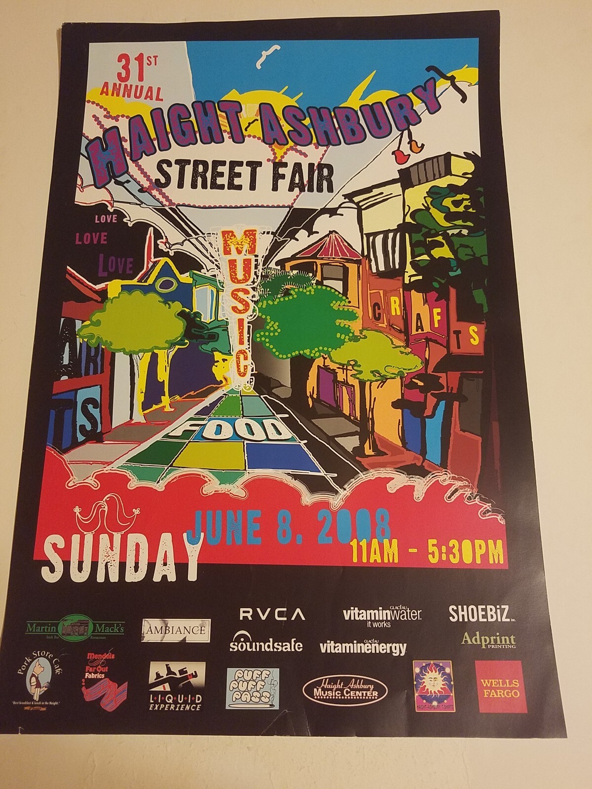  Haight Ashbury 31st Annual Street Fair Poster, June 8, 2008, 25 1/2 ” x 17″