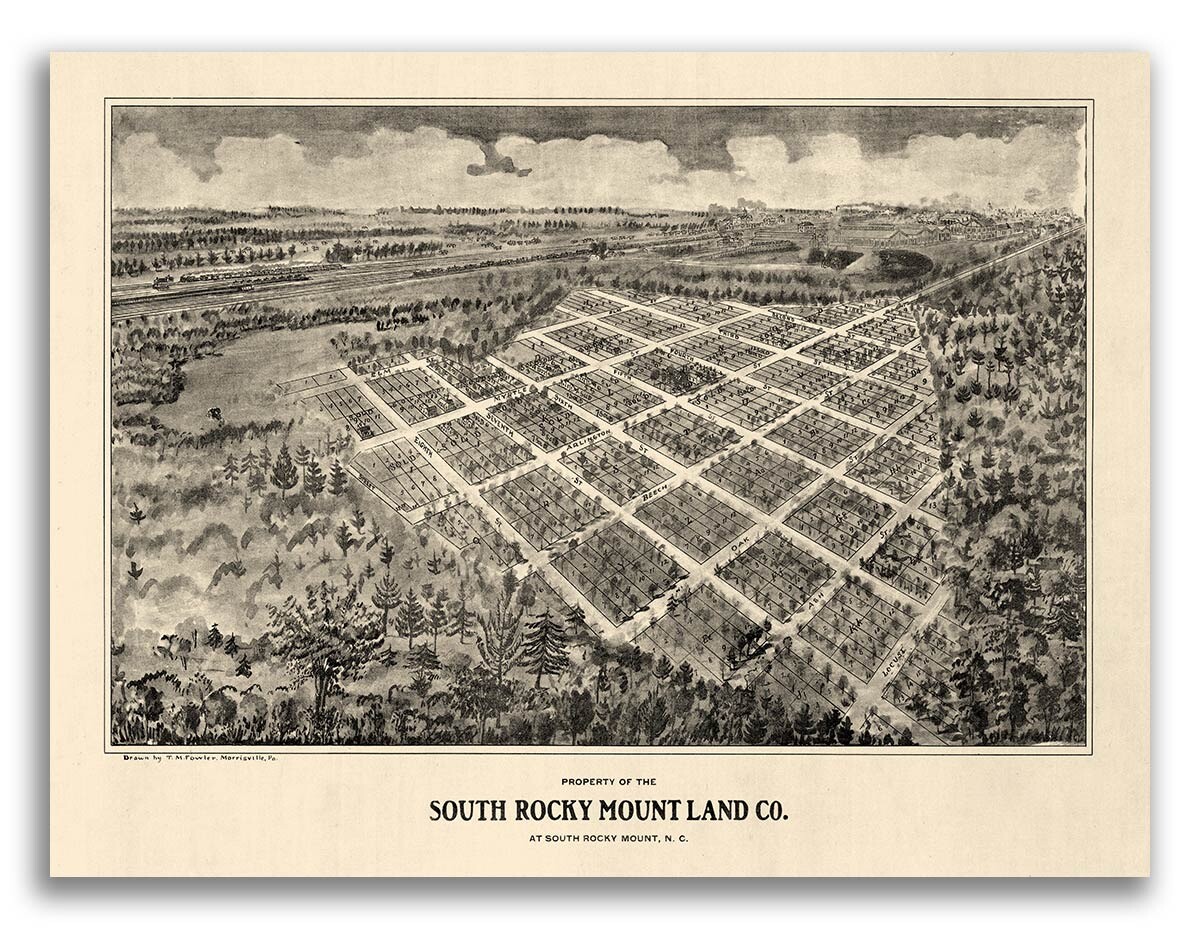 South Rocky Mount North Carolina 1910 Historic Panoramic Town Map – 24×32