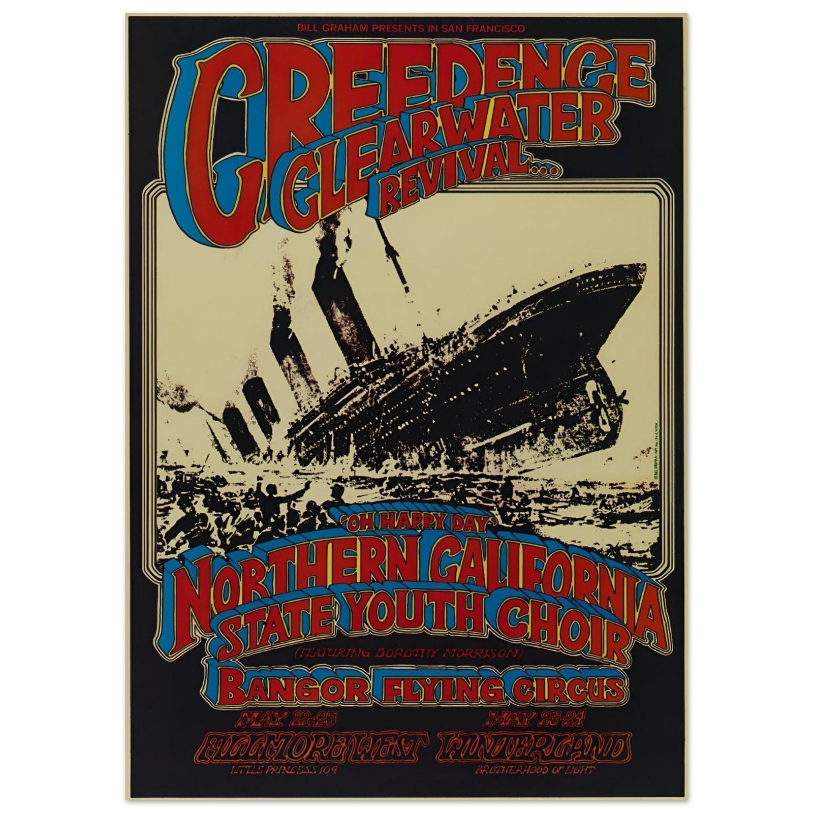 Creedence Clearwater Revival 1969 Concert Poster Vintage Art Unframed 24×36