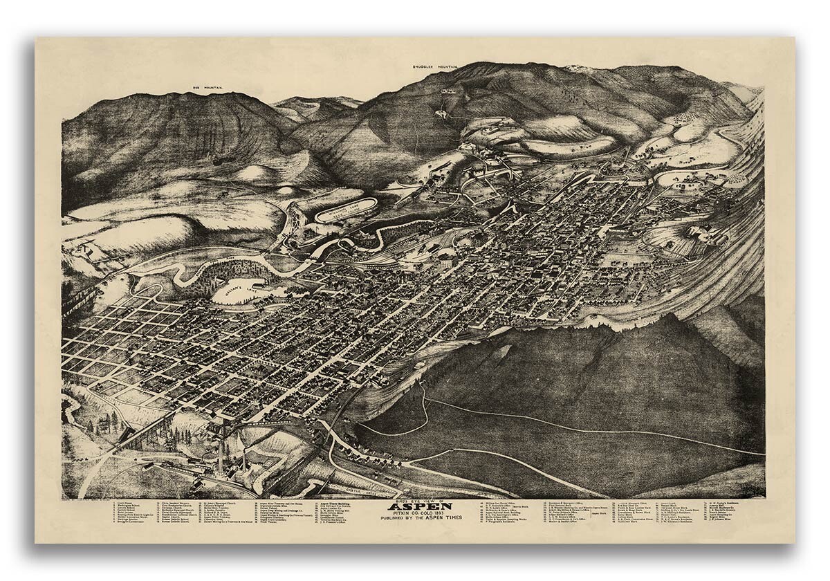 Aspen Colorado 1893 Historic Panoramic Town Map – 16×24