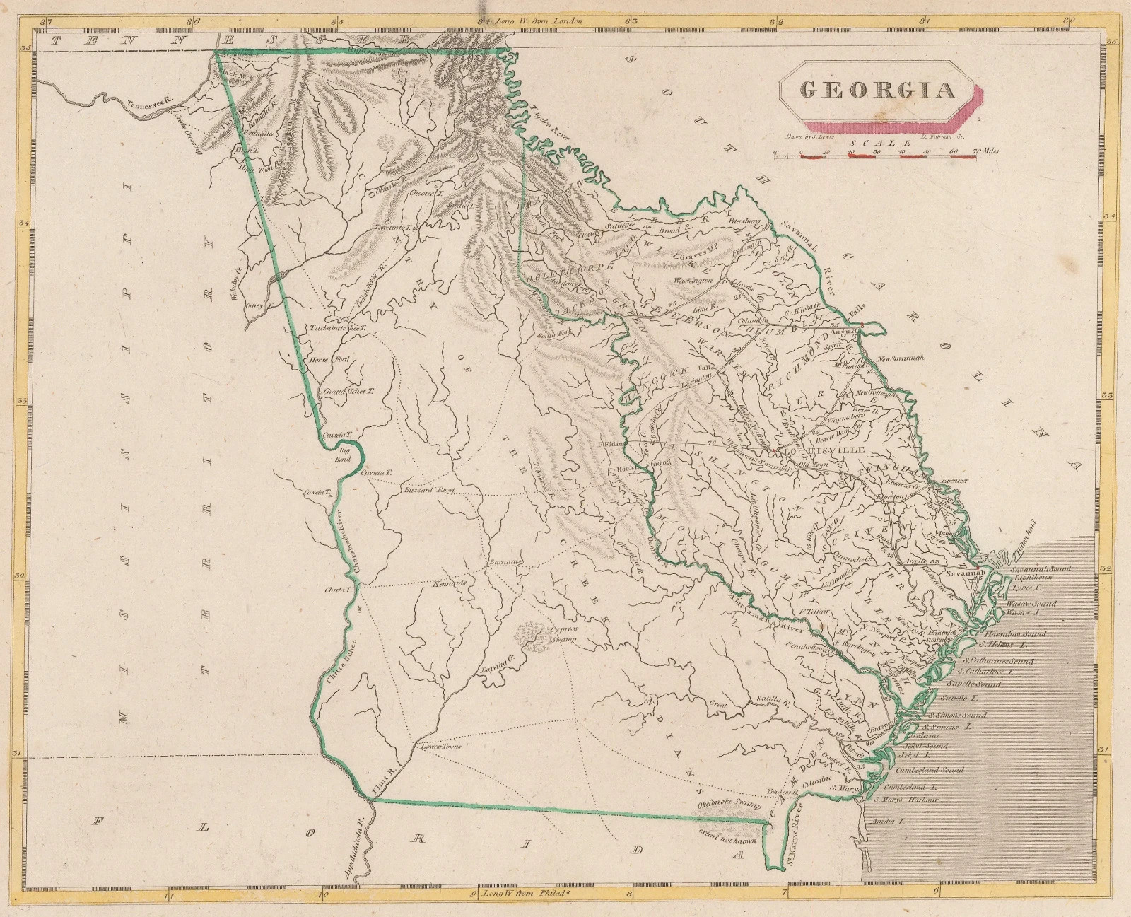 Map of Georgia 1805 Vintage Historic Map Poster Print