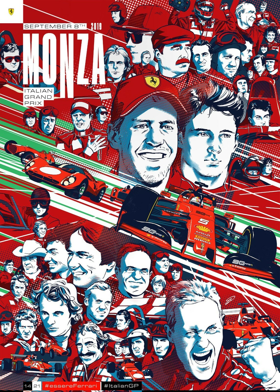Ferrari F1 Monza Italian Grand Prix 2019 Vintage Car Racing 22inx17in Poster @