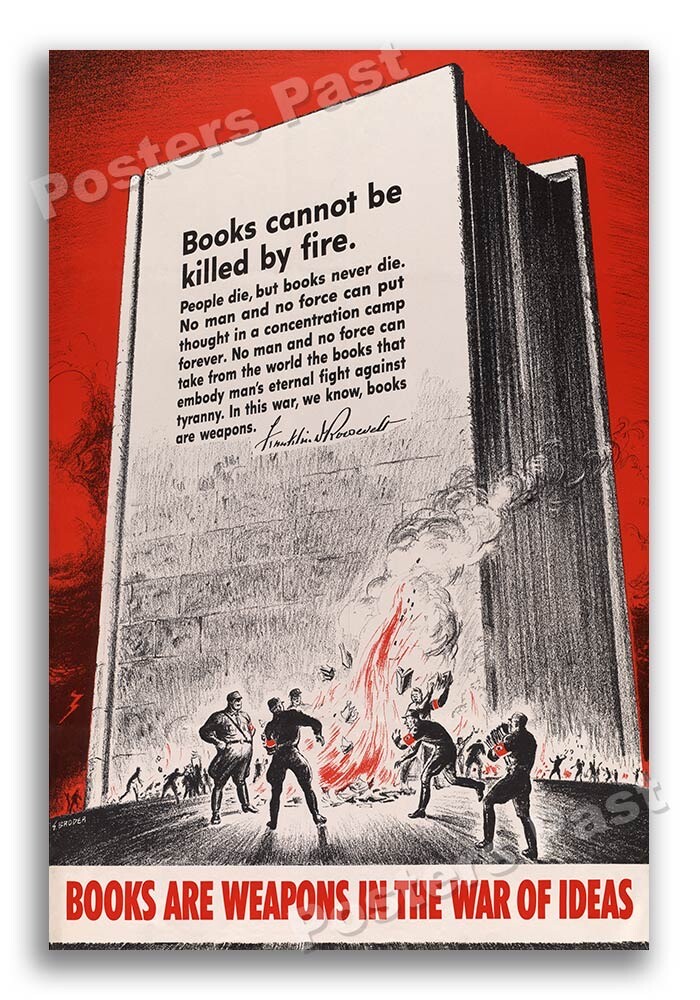 1942 “Books Are Weapons” Book Burning Vintage Style WW2 Poster – 20×30