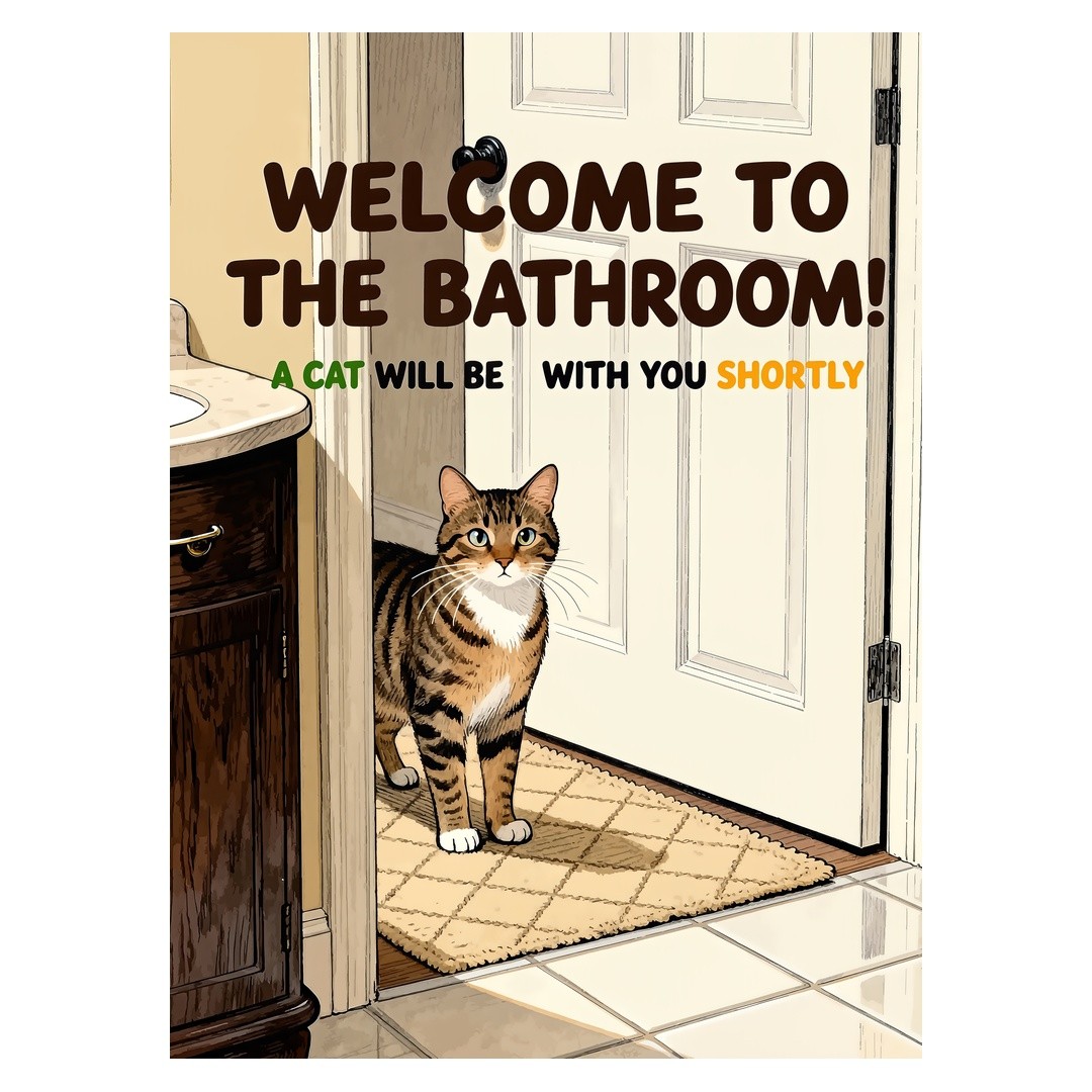 Cat Bathroom Humor Poster | Quirky Wall Art | Home Decor
