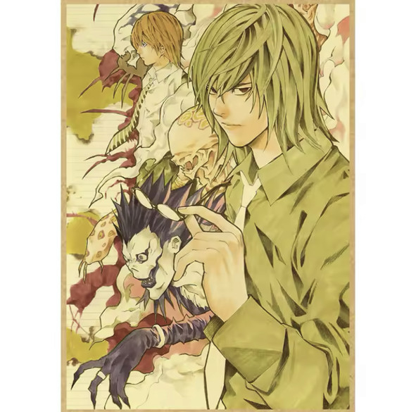 Death Note Aanime Poster, Vintage Print on Kraft Paper 4K High Quality, Home Roo