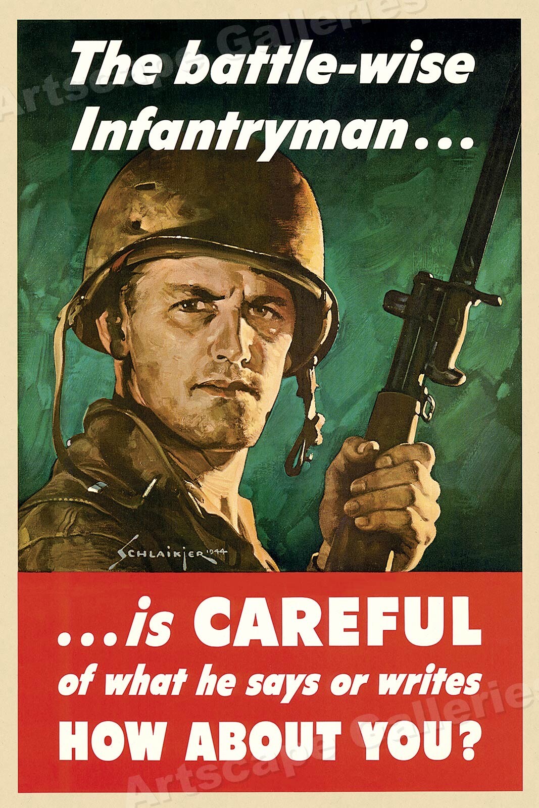 “The Battle-Wise Infantryman is Careful” Vintage Style WW2 Poster – 24×36