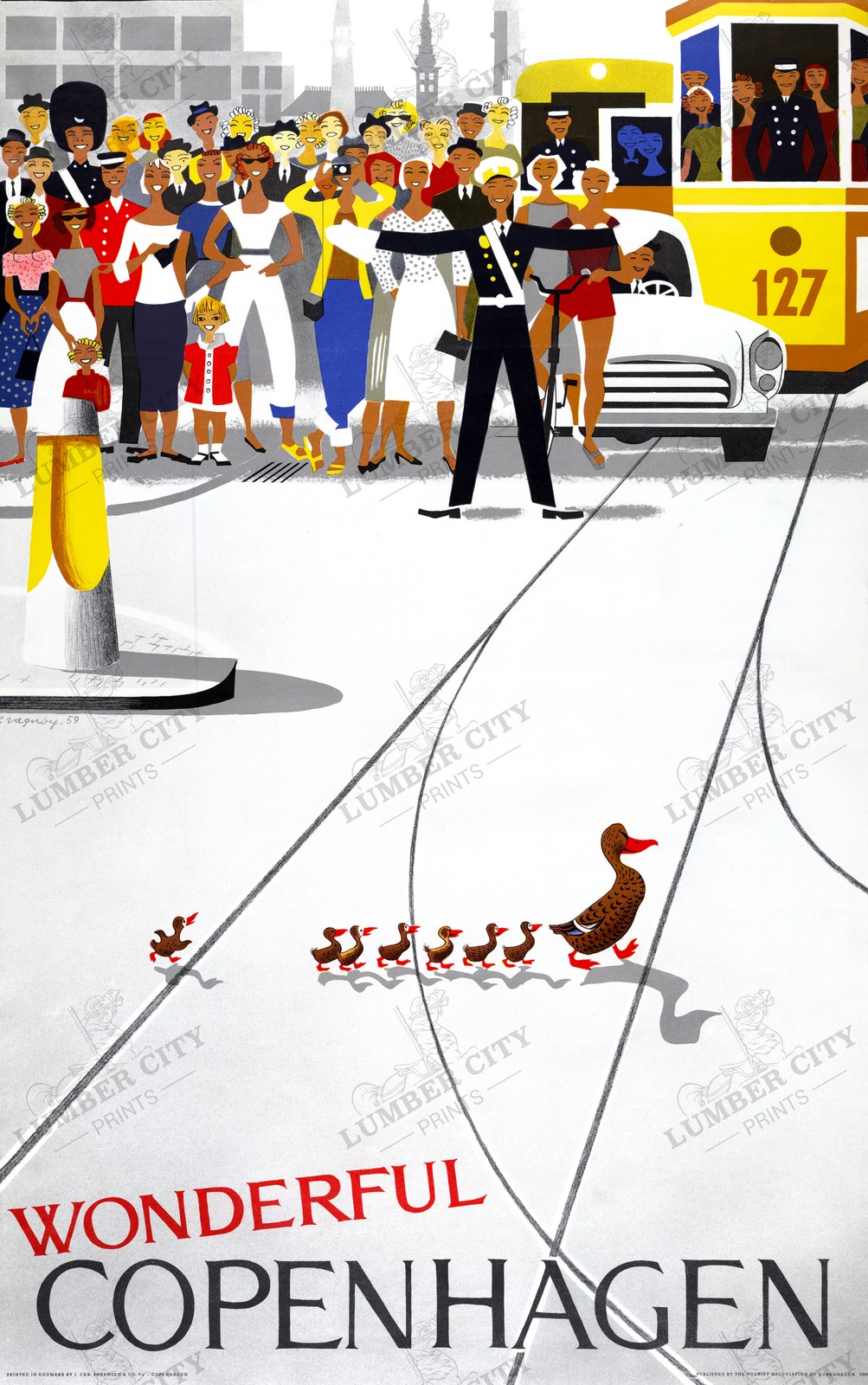 Wonderful Copenhagen 1961 Vagnby Denmark Travel Poster Wall Art Print