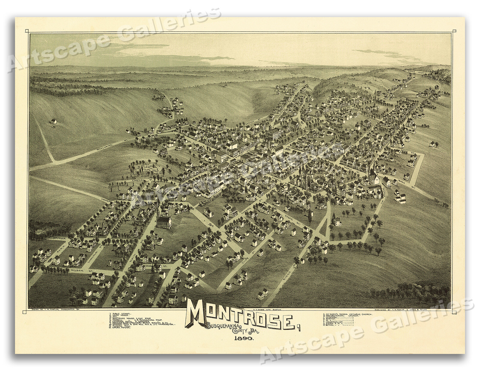 Montrose Pennsylvania 1890 Historic Panoramic Town Map – 20×28