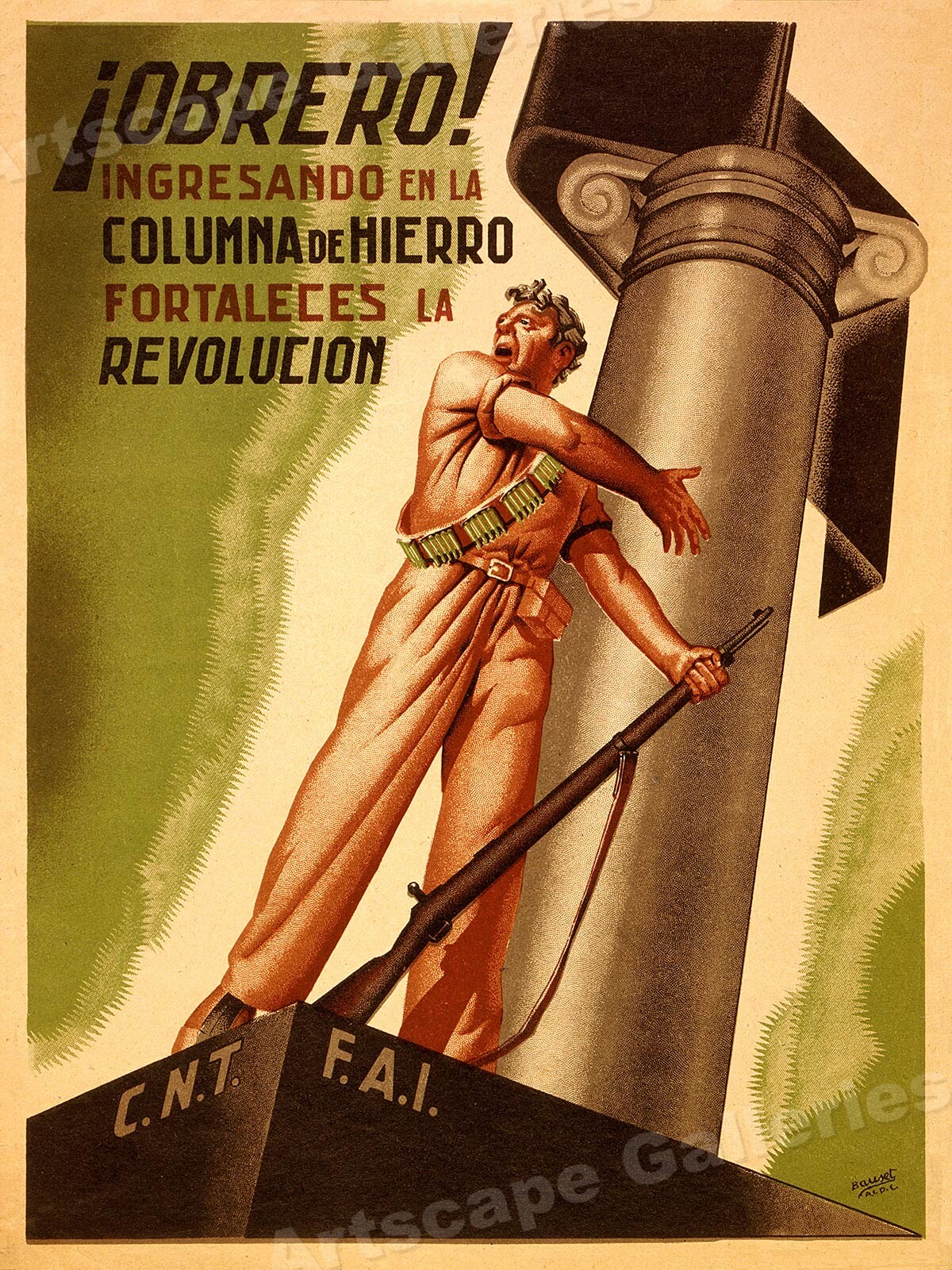 Obrero! Join the Iron Column – 1930s Spanish Civil War Poster – 24×32