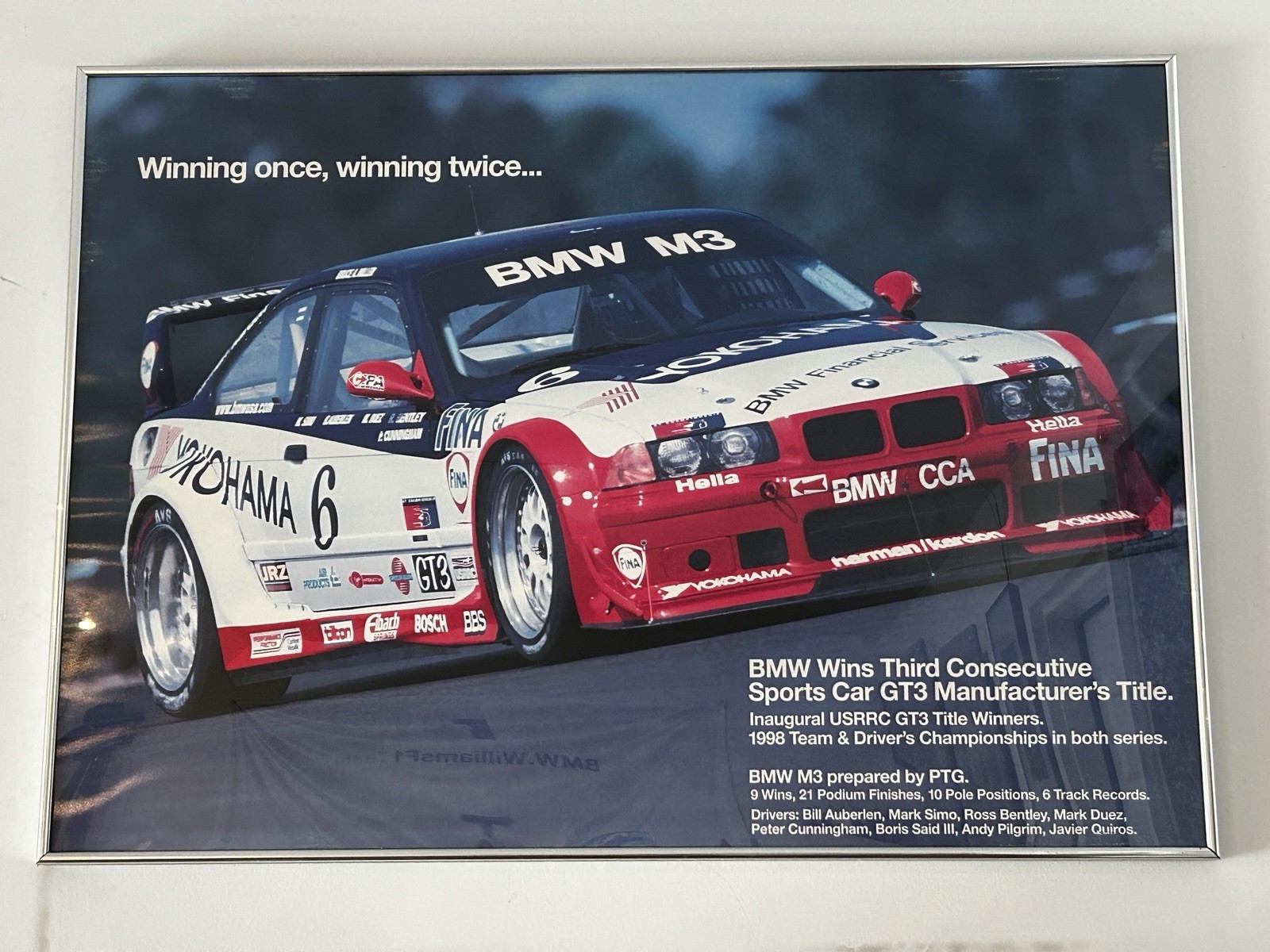 BMW M3 Racing E46 Aluminum Framed Manufacture Wall Art Poster