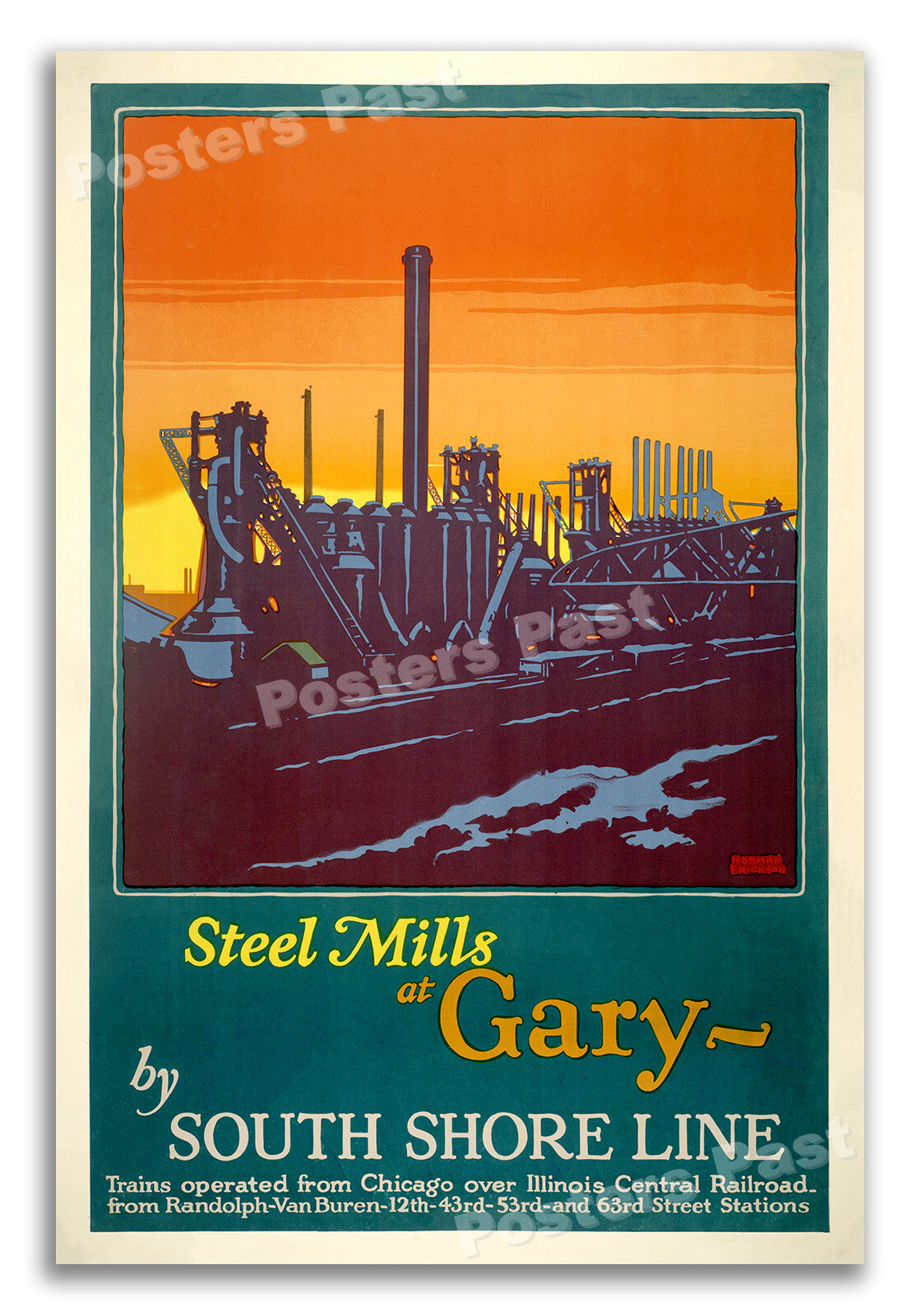 Steel Mills at Gary Indiana – 1920s Vintage Travel Poster Print – 20×30
