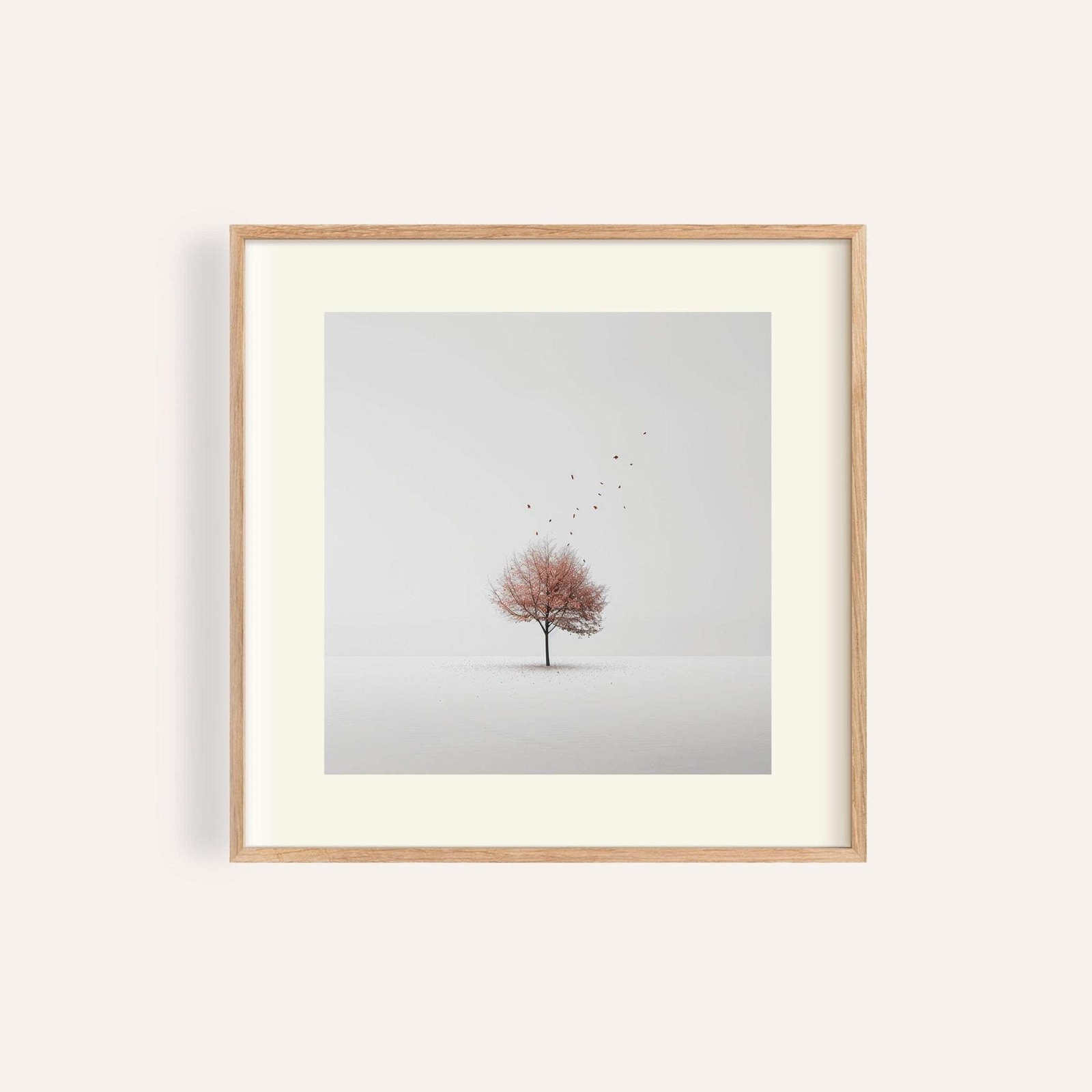Tree Wall Art Floating Leaves Print Neutral Tones Minimalist Nature Decor