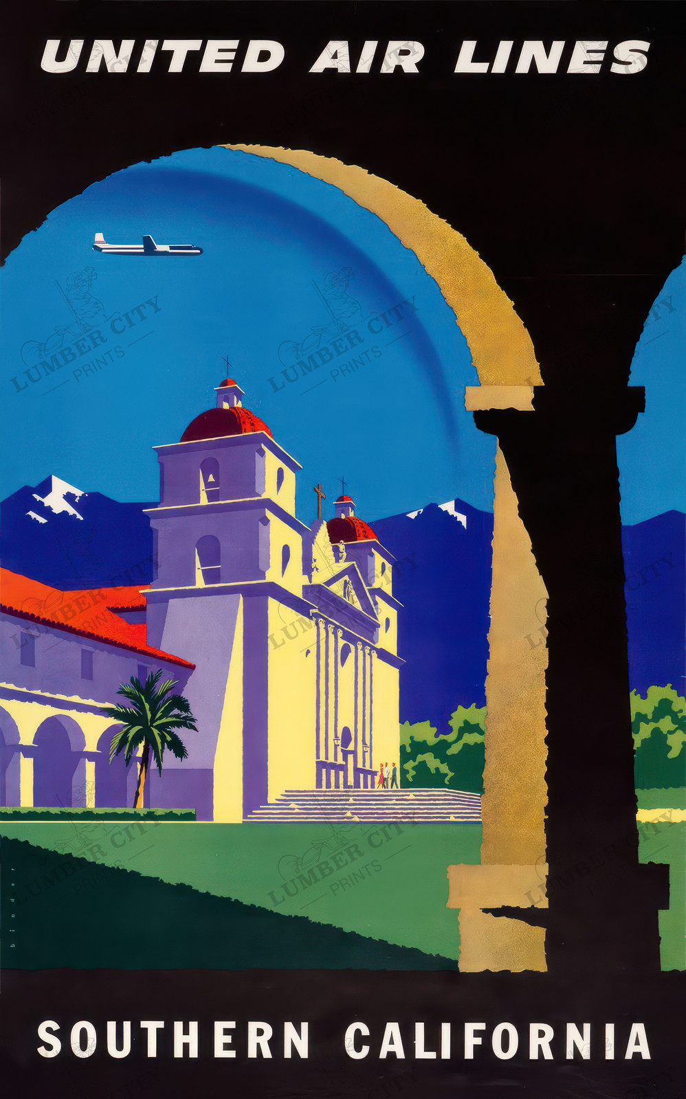 Southern California 1958 Vintage United Air Lines Travel Poster Art Retro