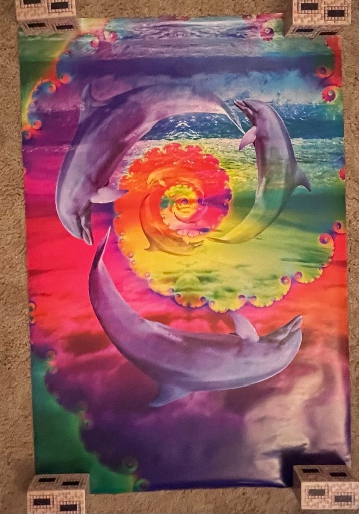 “Fractal Dolphins” 1994 Blacklight Poster 23.5×35