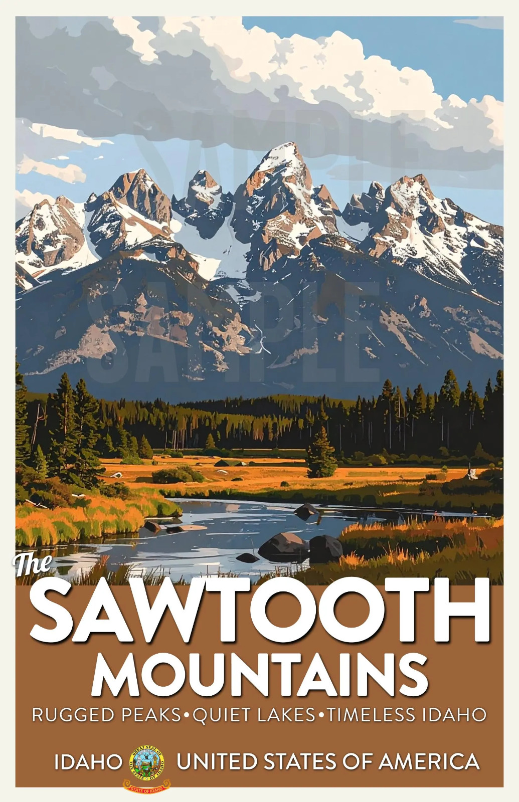 Sawtooth Mountains – Idaho – Travel Poster 11″x17″