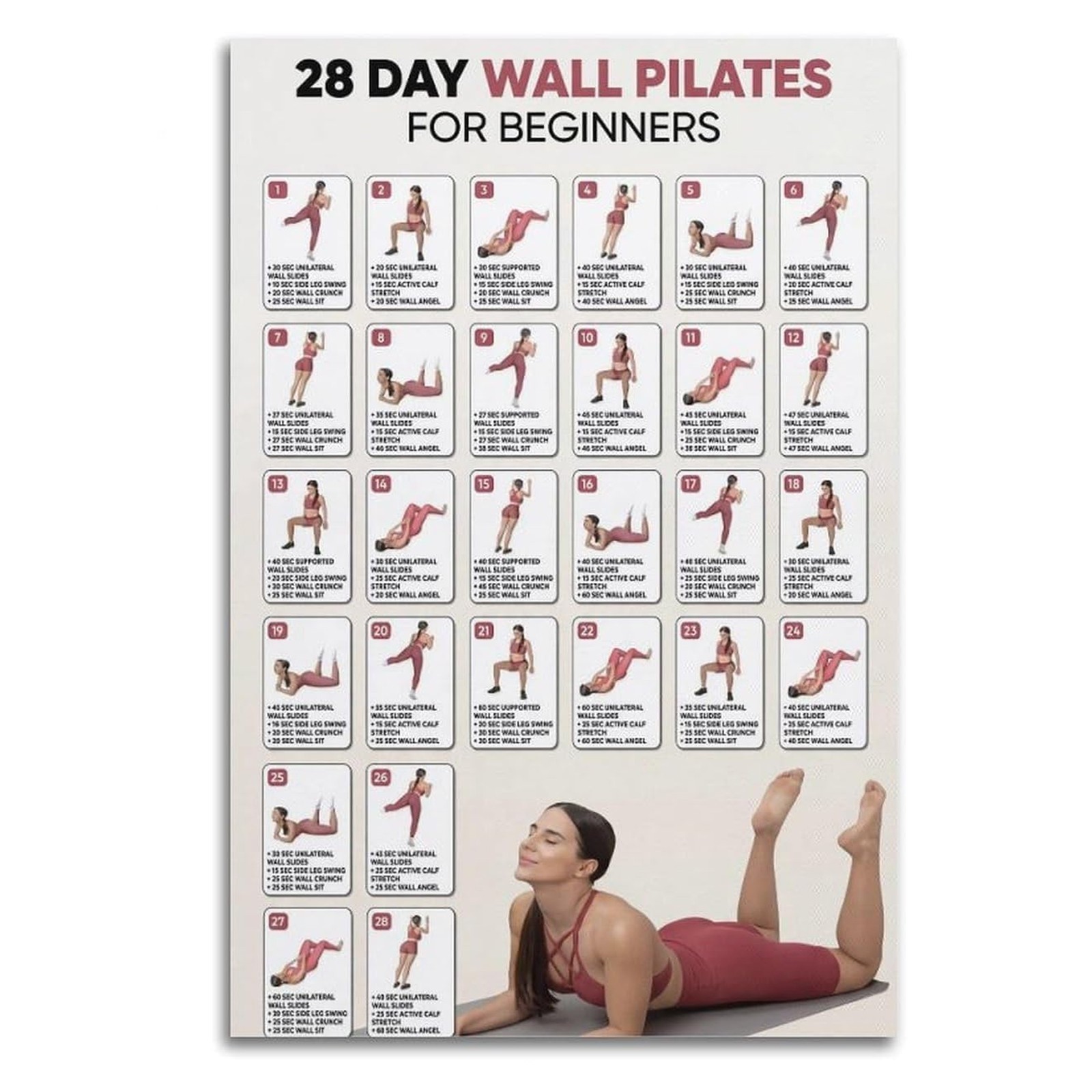 Yoga Poster 28 Day Wall Pilates for Beginner, Perfect for Decor in for Home Gyms