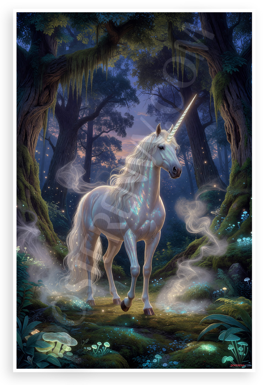 Majestic Unicorn Enchanted Forest Fantasy 12×18 Poster