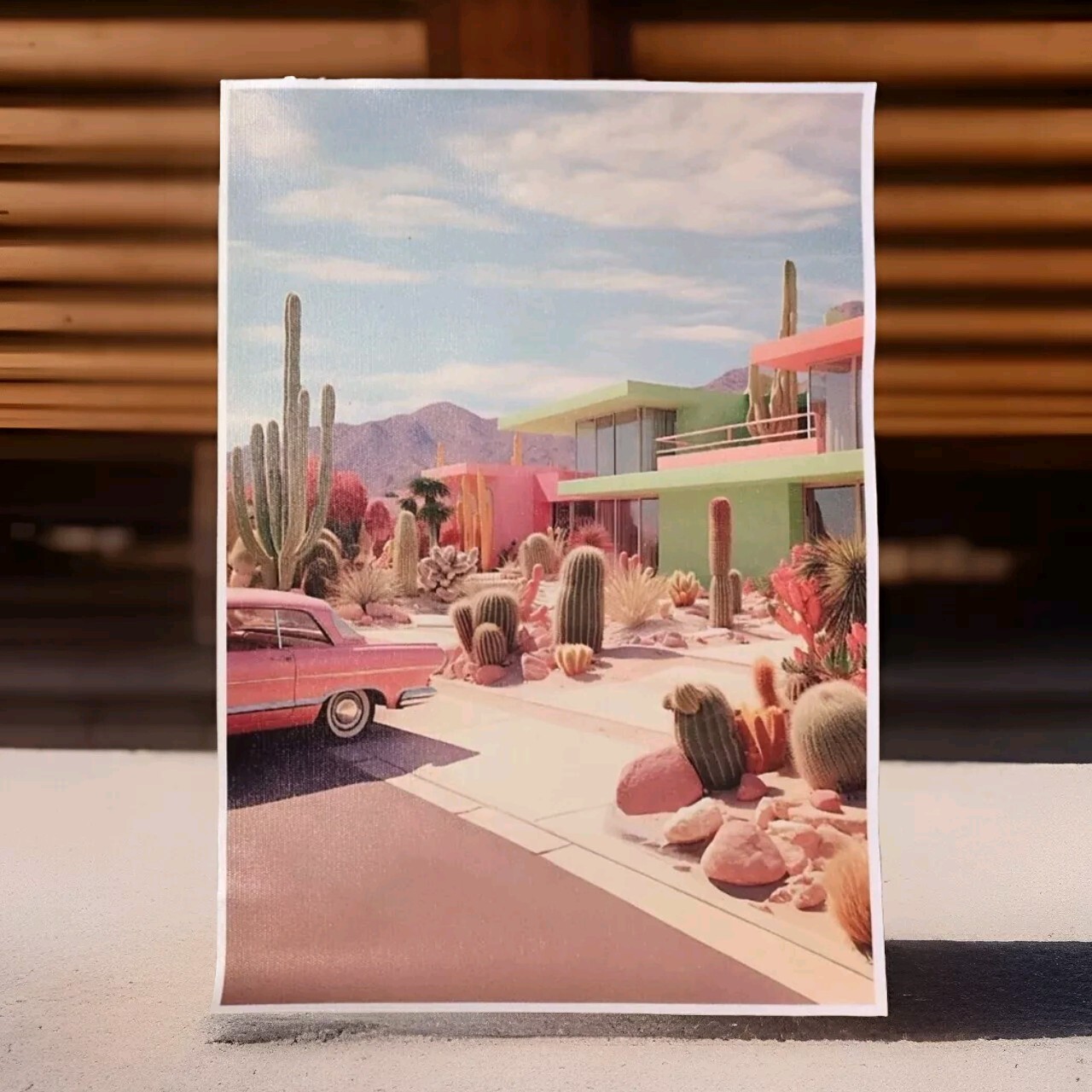 Mid Century Modern Canvas Poster Home 50s Car Pop Colors 12″ X 17″ Palm Springs