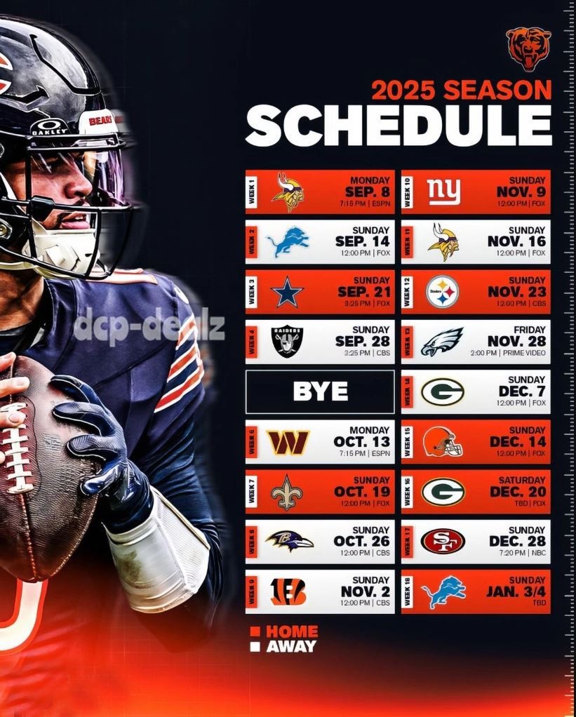CHICAGO BEARS 2025 NFL Football Schedule Glossy PREMIUM POSTER