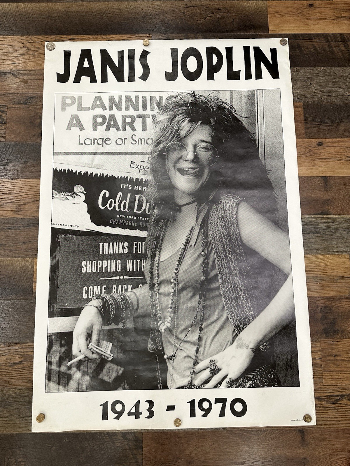 Vintage Janis Joplin Large Poster 60”x40” Made In England RARE ORIGINAL PIECE