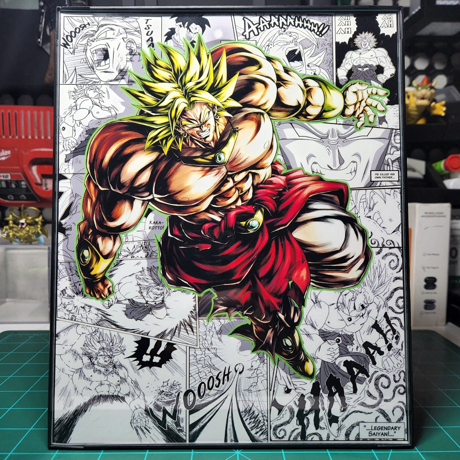 Legendary SS Broly Glass Poster Anime Manga Custom Wall Art (8×10 inch) -Framed