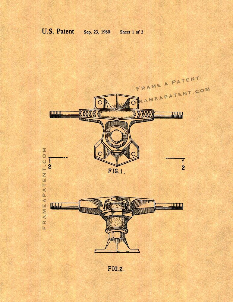 Skateboard Truck Patent Print Ancient Gold
