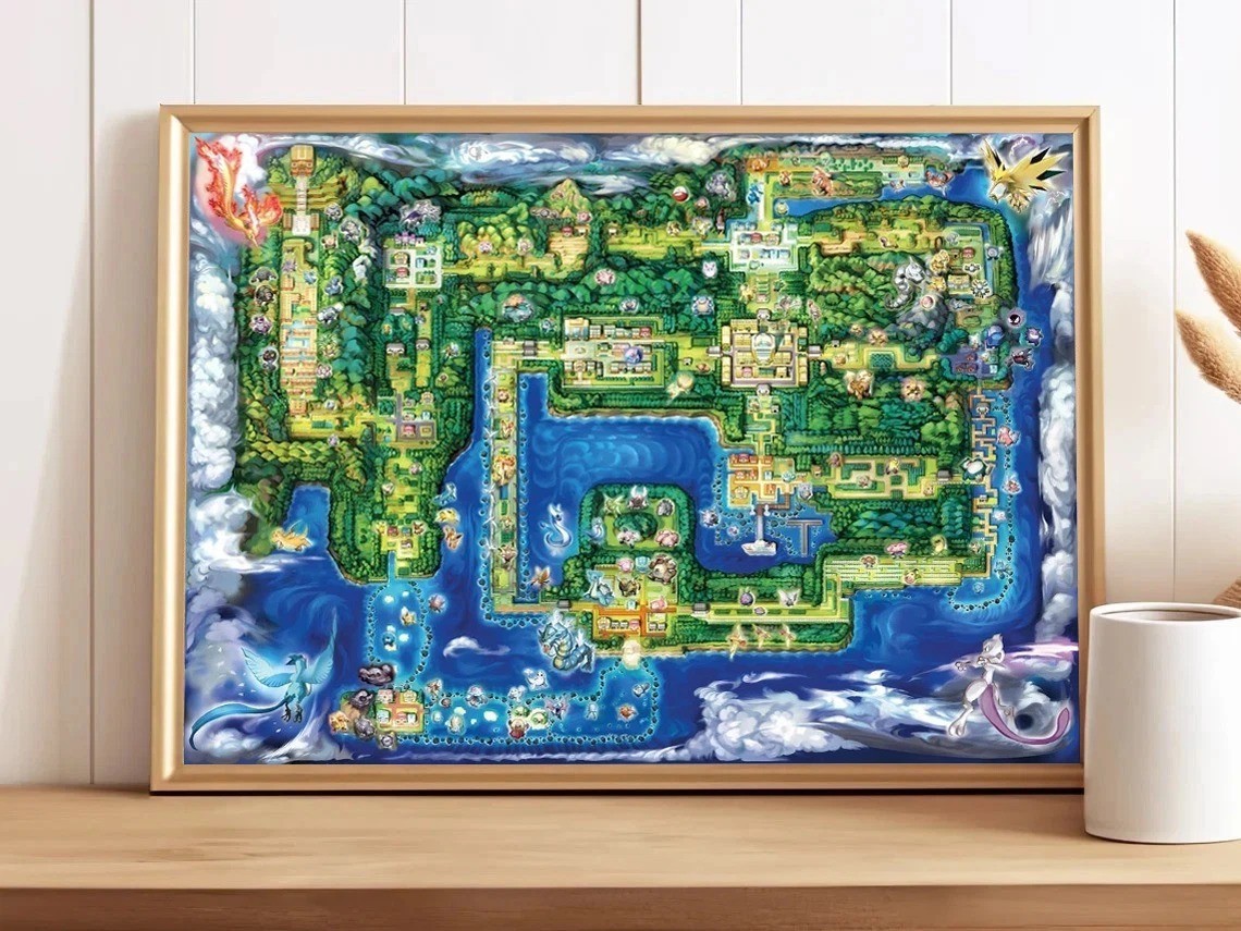 Pokémon Kanto Map Poster – Retro Gaming Wall Art
