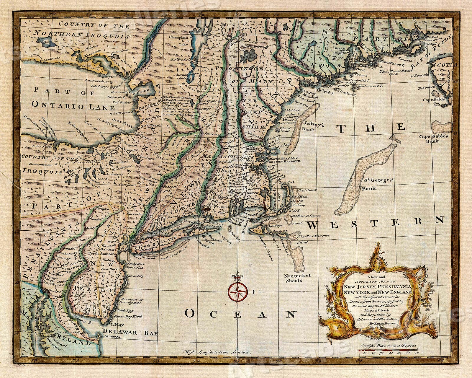 1747 English Colonies Historic Vintage Style New England Wall Map – 16×20