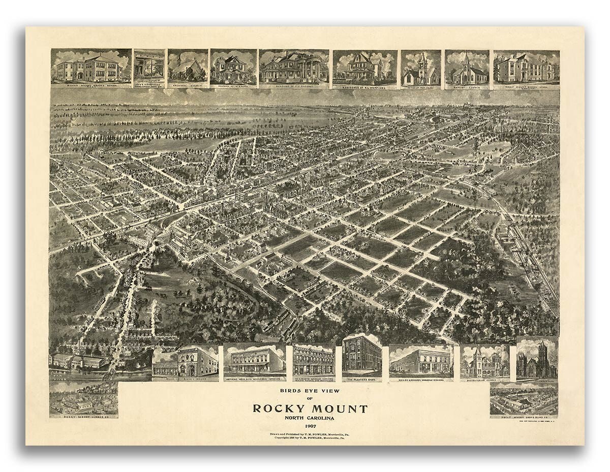 Rocky Mount North Carolina 1907 Historic Panoramic Town Map – 18×24