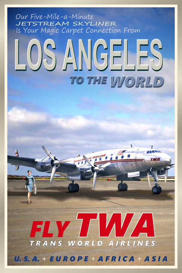 LOS ANGELES California TWA Airlines Constellation Travel Poster Art Print 095