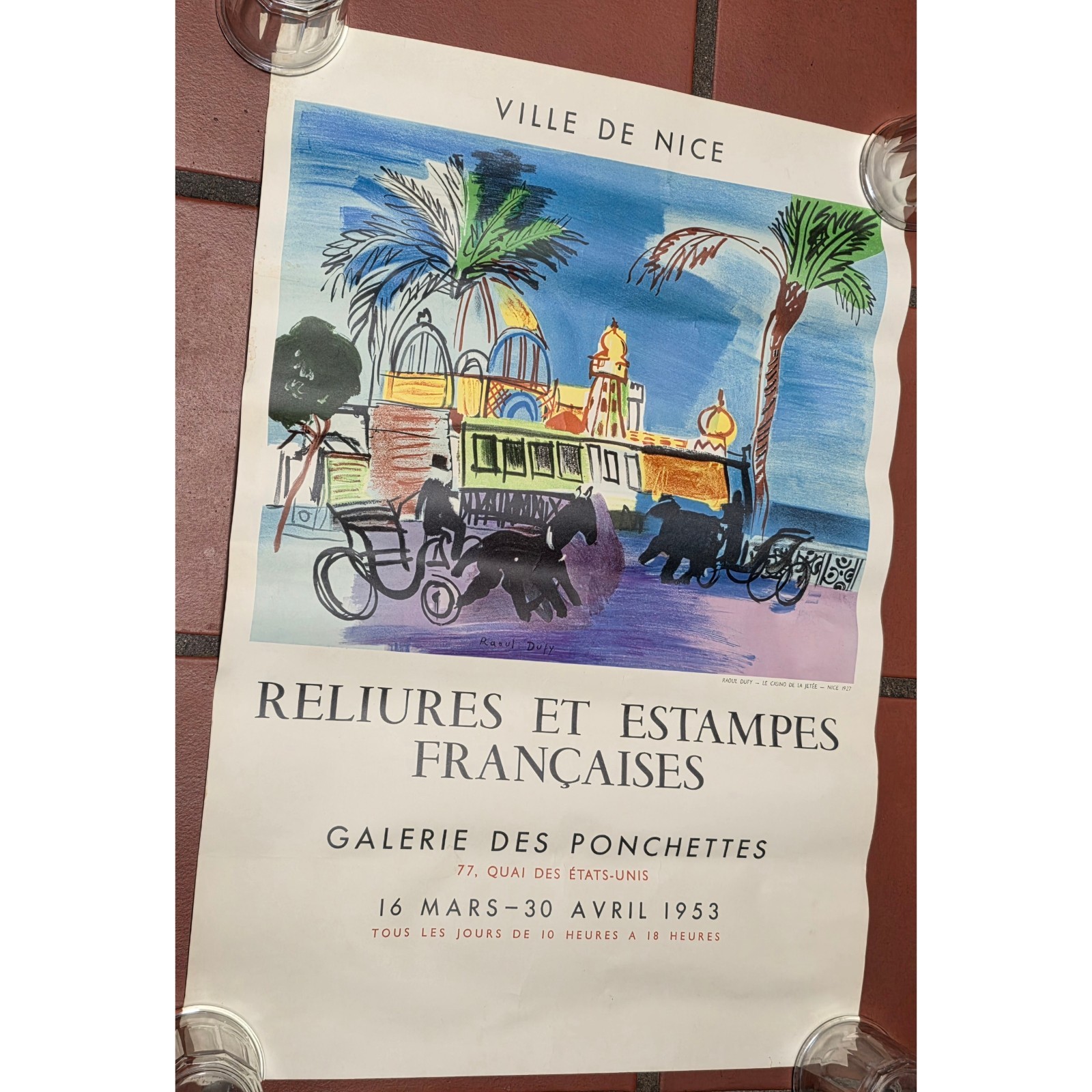 Vtg 1954 Raoul Dufy Ville De Nice Reliures Et Estampes Francaises Poster Rare