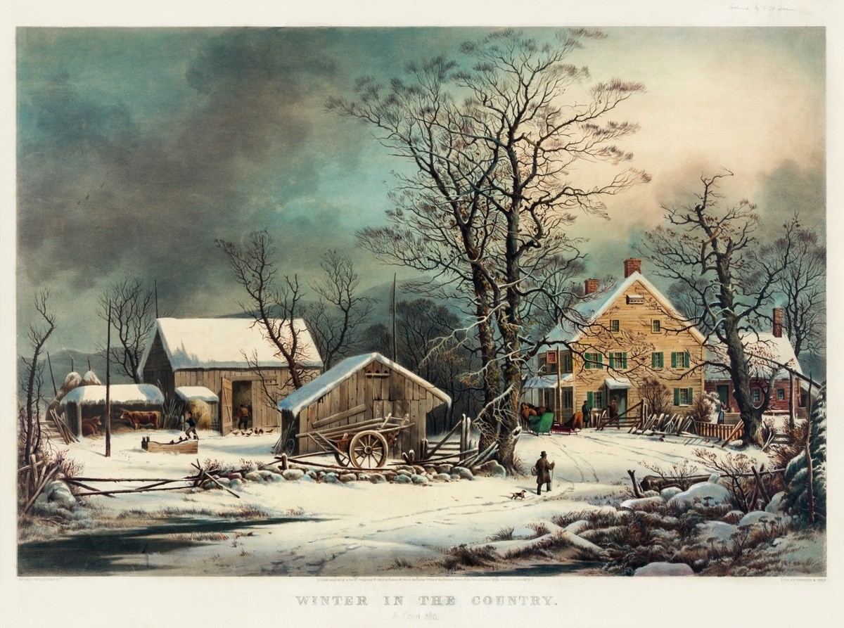 Winter in the Country Cold Morning Vintage Landscape Print Wall Art