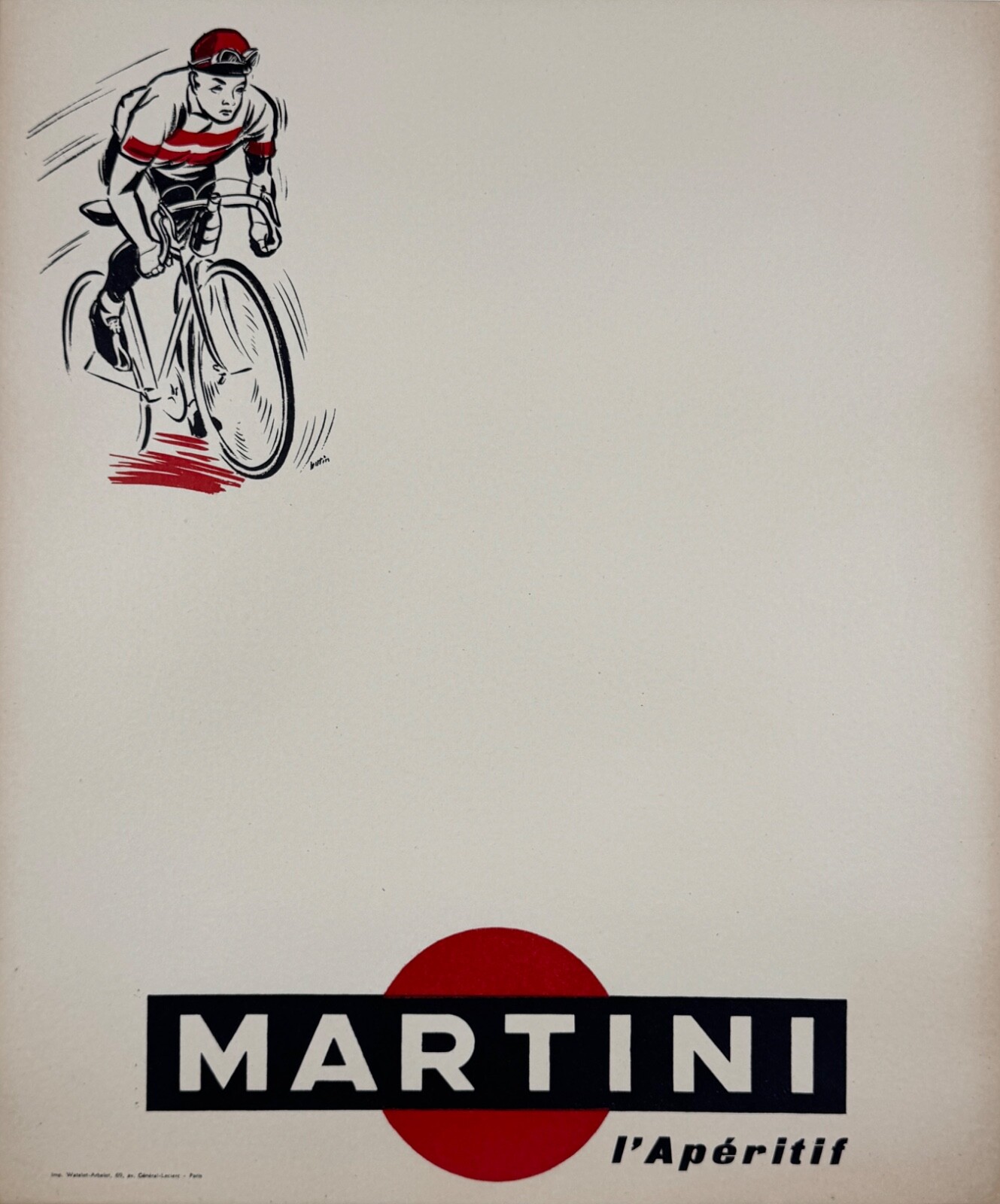 Martini Aperitif Cycles Poster Original 1950 French Liquor Sponsor Ad On Linen
