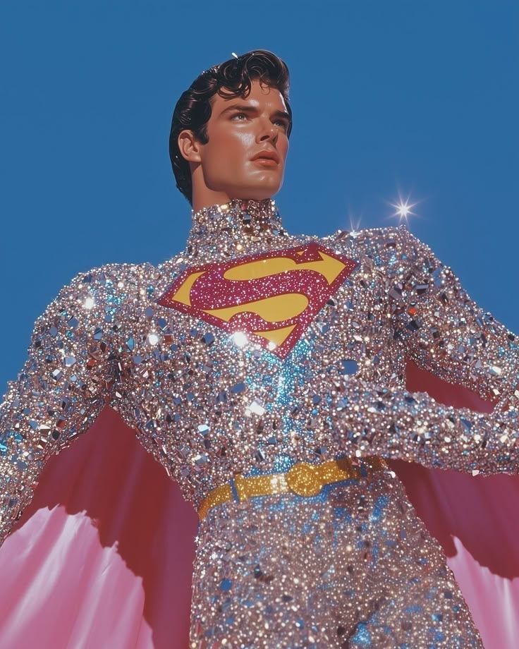 Crystal Superman Retro Comic Hero Glitter Art Poster