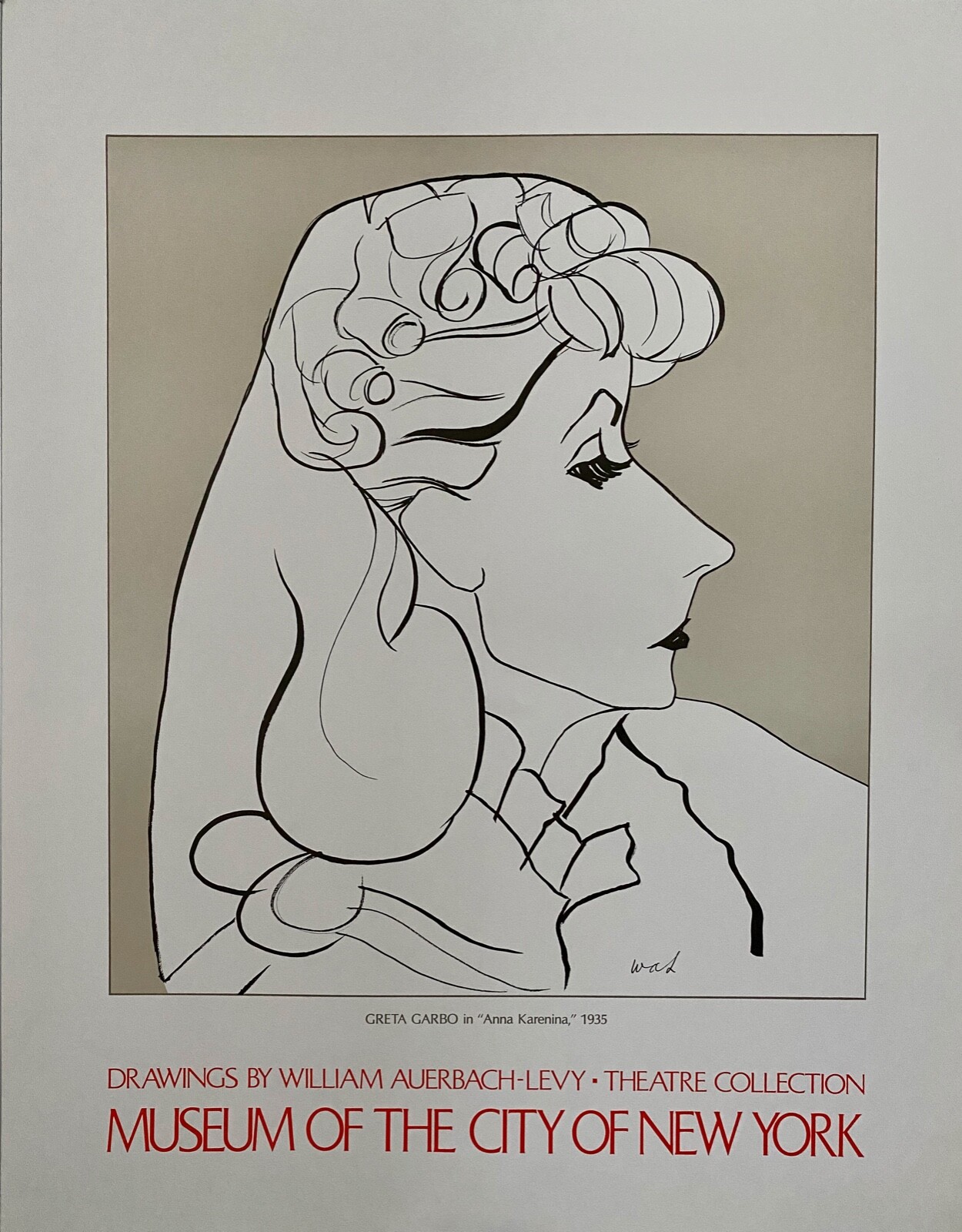 Original Vintage Poster “Drawings by William Auerbach-Levy” Greta Garbo 28″ x 22