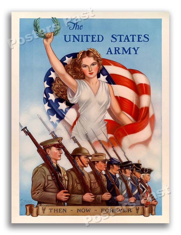 1940 “US Army – Then Now Forever” Vintage Style WW2 Recruiting Print – 8.5×11