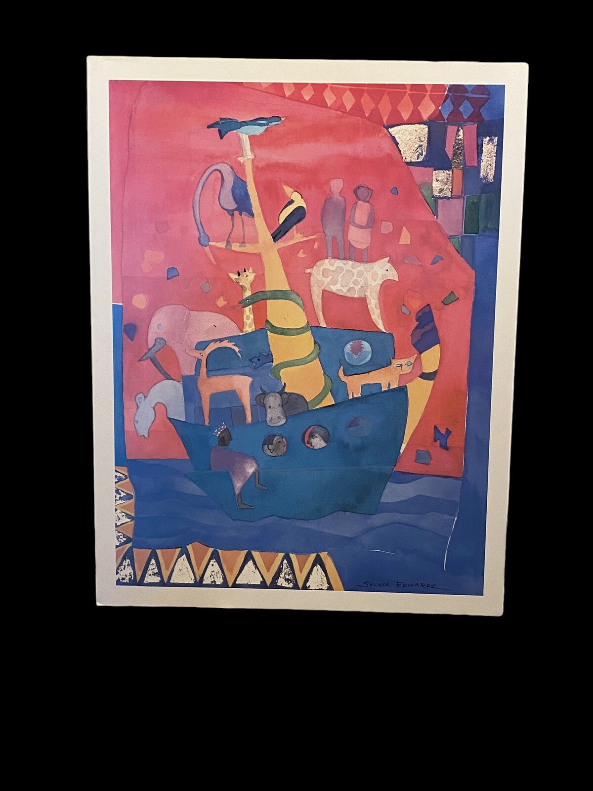 Vintage Sylvia Edwards Noahs Place Offset Lithograph Abstract Art Poster 1993